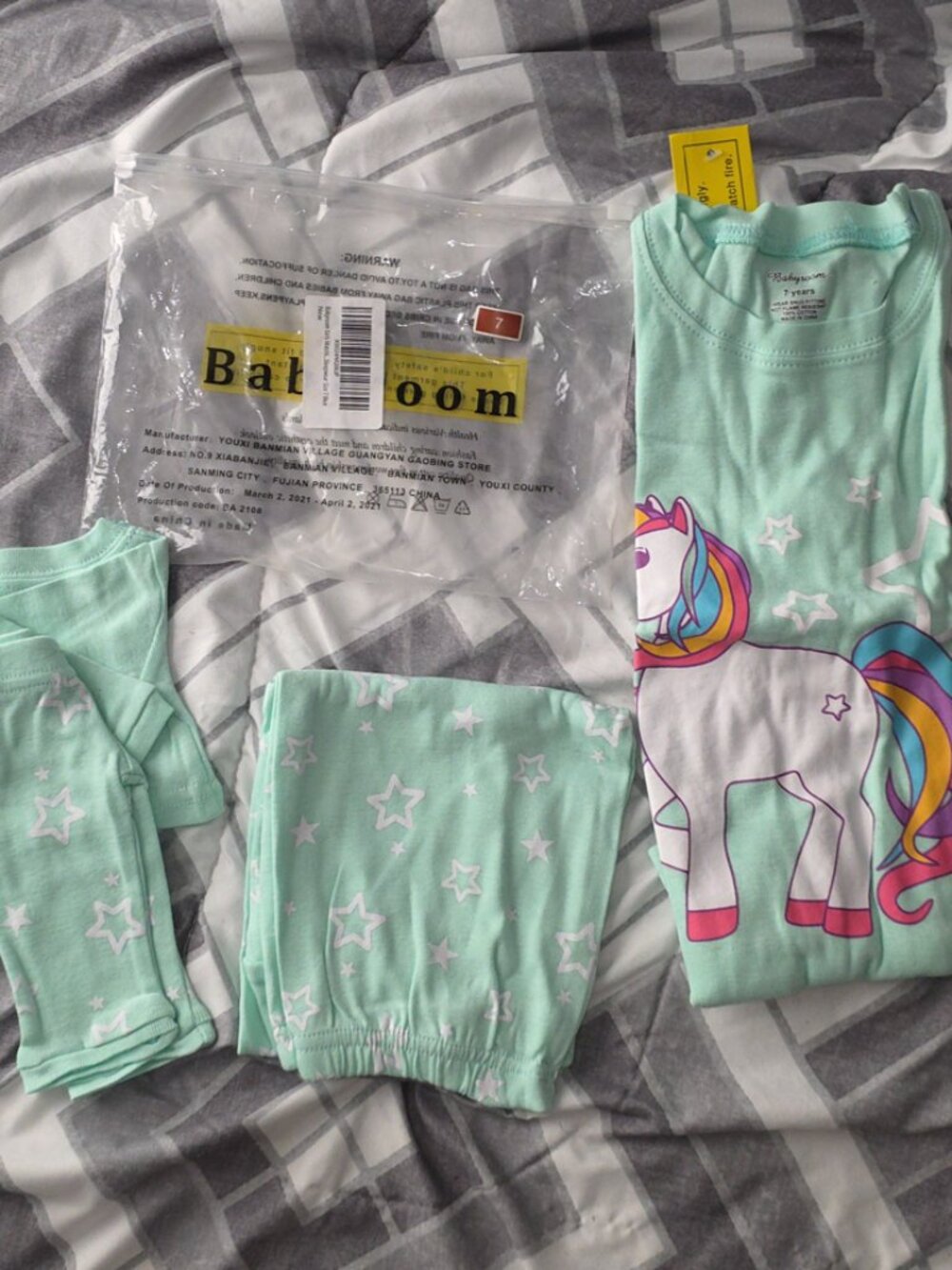 Babyroom Girls Unicorn Pajama Set – Mint Green – NEW | Size 7